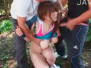 Nippon babe with massive tits and sporty fucks hard with her Japanese dudes