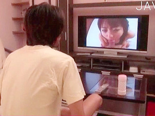 Japanese slut sucking a giant serpent's dick in her panties